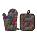 Bohemian Indian Box Pattern Print Oven Mitt And Pot Holder Set