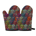 Bohemian Indian Box Pattern Print Oven Mitts