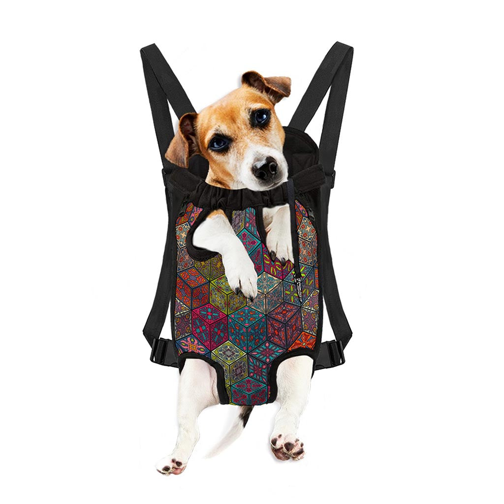 Bohemian Indian Box Pattern Print Pet Carrier Backpack