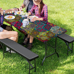 Bohemian Indian Box Pattern Print Picnic Table Cover