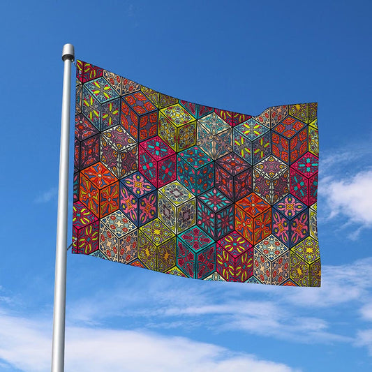 Bohemian Indian Box Pattern Print Polyester Flag