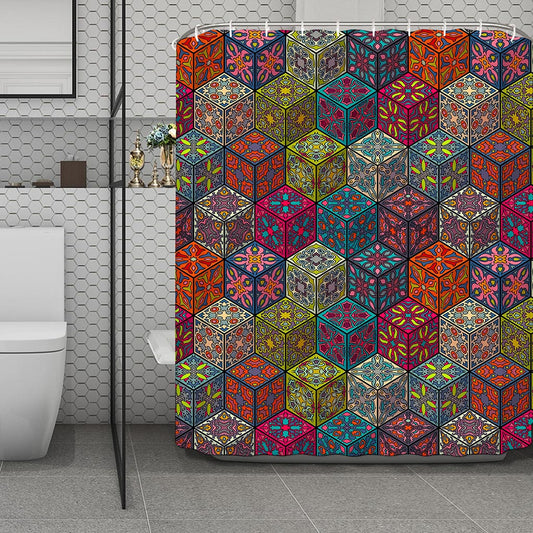 Bohemian Indian Box Pattern Print Polyester Shower Curtain