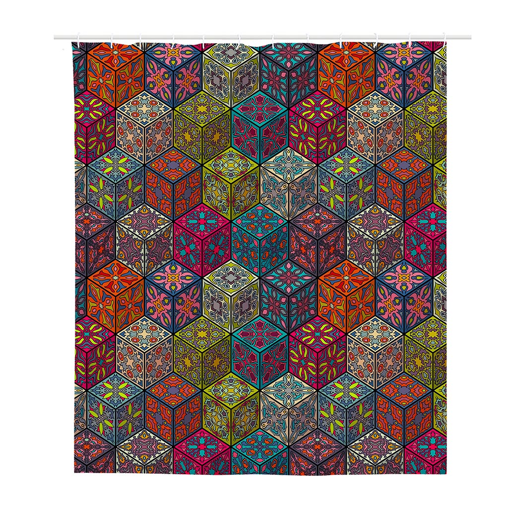 Bohemian Indian Box Pattern Print Polyester Shower Curtain