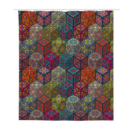 Bohemian Indian Box Pattern Print Polyester Shower Curtain