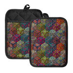 Bohemian Indian Box Pattern Print Pot Holders With Pocket