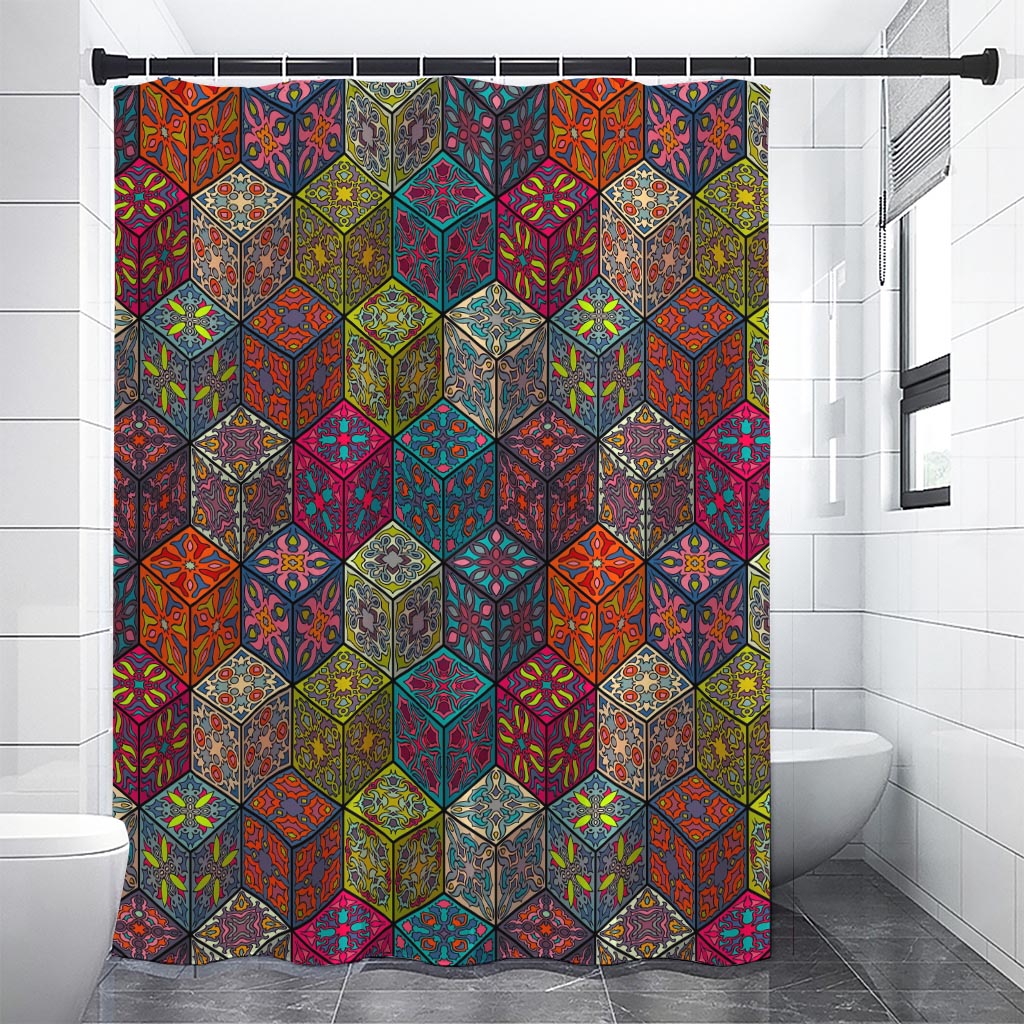 Bohemian Indian Box Pattern Print Premium Shower Curtain