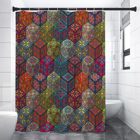 Bohemian Indian Box Pattern Print Premium Shower Curtain