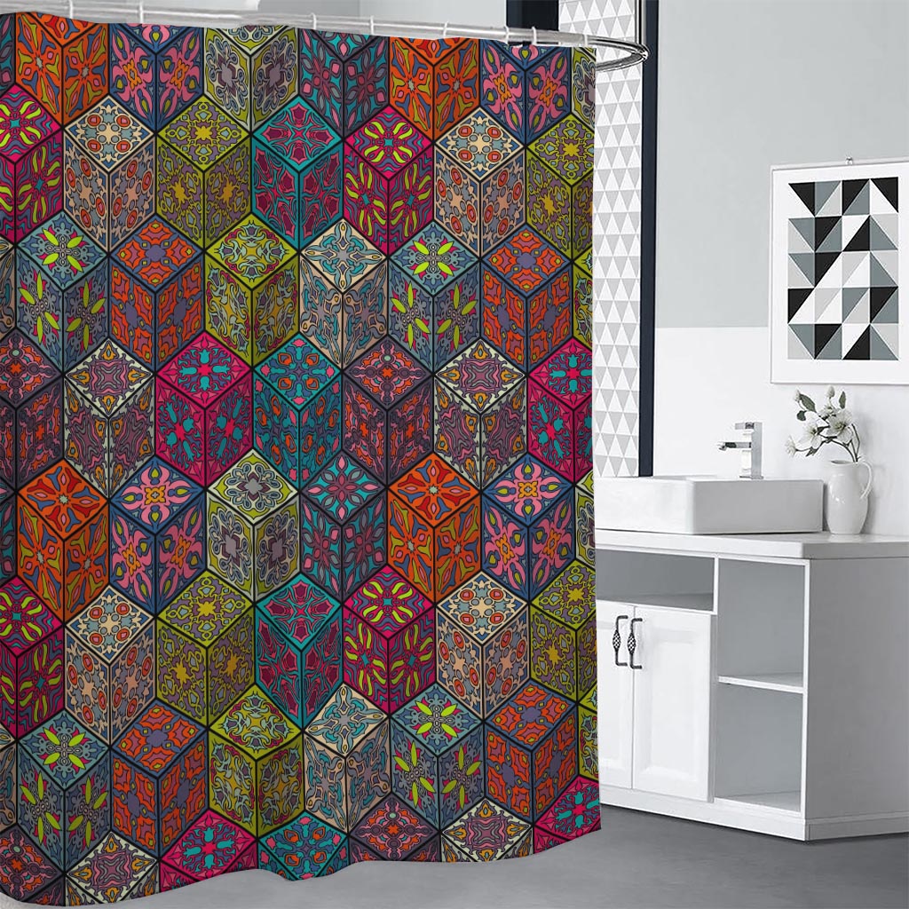 Bohemian Indian Box Pattern Print Premium Shower Curtain