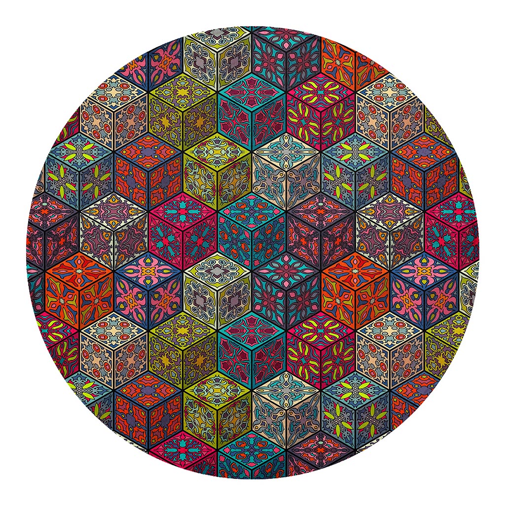 Bohemian Indian Box Pattern Print Round Blanket