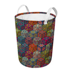 Bohemian Indian Box Pattern Print Round Laundry Basket