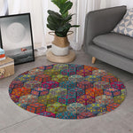 Bohemian Indian Box Pattern Print Round Rug