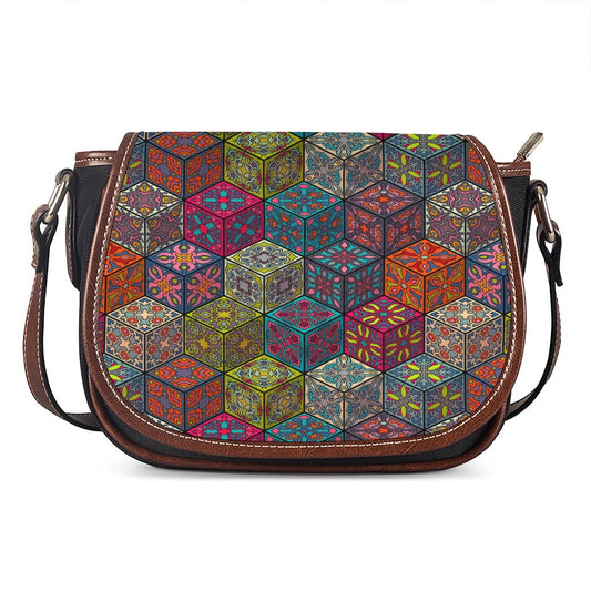 Bohemian Indian Box Pattern Print Saddle Bag