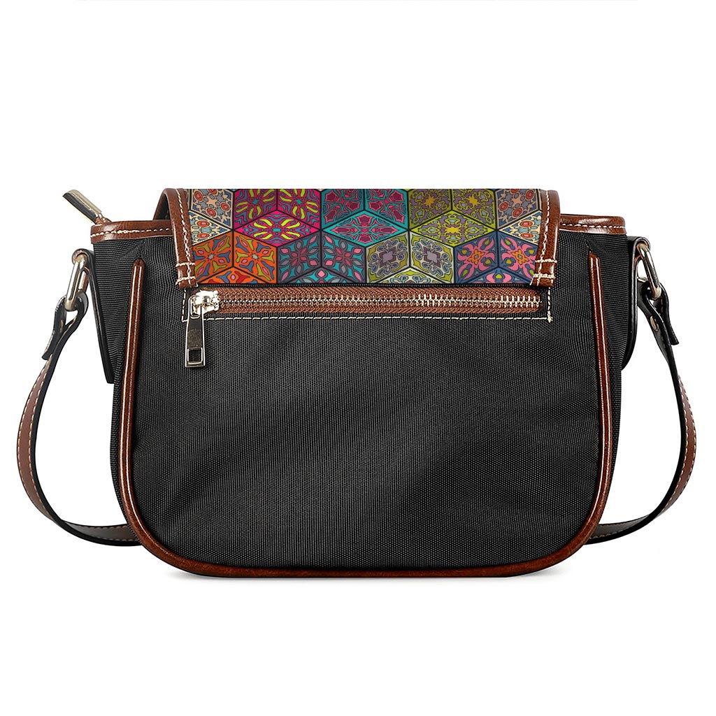 Bohemian Indian Box Pattern Print Saddle Bag