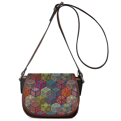 Bohemian Indian Box Pattern Print Saddle Bag