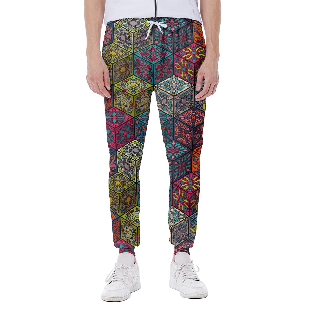 Bohemian Indian Box Pattern Print Scuba Joggers