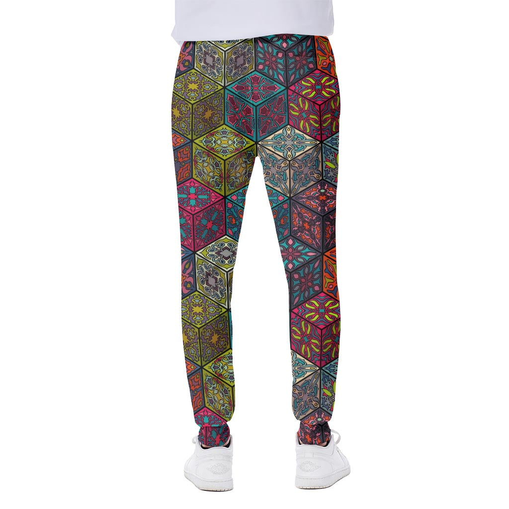 Bohemian Indian Box Pattern Print Scuba Joggers