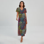 Bohemian Indian Box Pattern Print Short Sleeve Maxi Dress