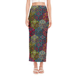 Bohemian Indian Box Pattern Print Side Slit Maxi Skirt
