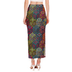 Bohemian Indian Box Pattern Print Side Slit Maxi Skirt