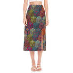 Bohemian Indian Box Pattern Print Side Slit Midi Skirt