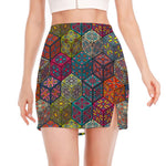 Bohemian Indian Box Pattern Print Side Slit Mini Skirt