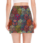 Bohemian Indian Box Pattern Print Side Slit Mini Skirt