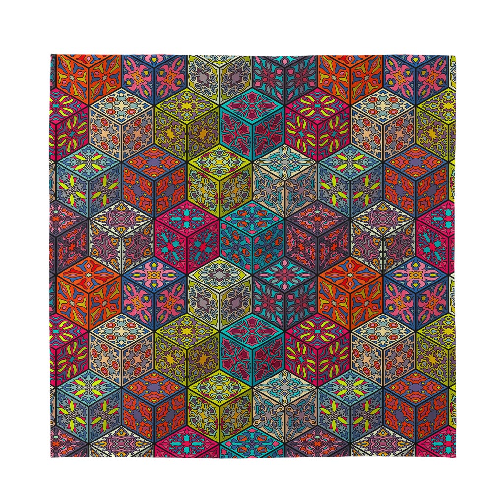 Bohemian Indian Box Pattern Print Silk Bandana