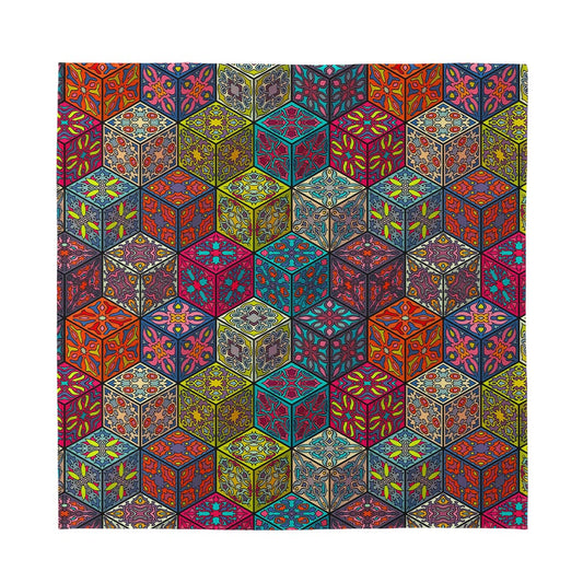 Bohemian Indian Box Pattern Print Silk Bandana