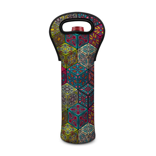 Bohemian Indian Box Pattern Print Single Neoprene Wine Tote