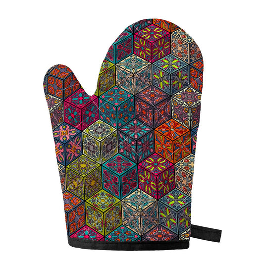 Bohemian Indian Box Pattern Print Single Oven Mitt