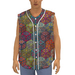Bohemian Indian Box Pattern Print Sleeveless Baseball Jersey