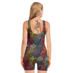 Bohemian Indian Box Pattern Print Sleeveless One Piece Swimsuit