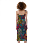 Bohemian Indian Box Pattern Print Slim Fit Midi Cami Dress