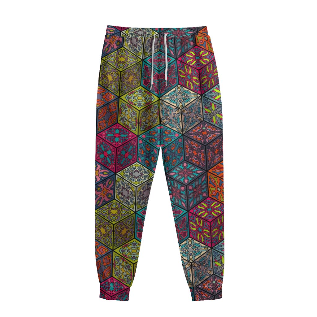 Bohemian Indian Box Pattern Print Sweatpants