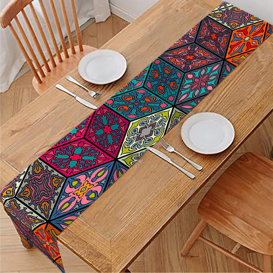 Bohemian Indian Box Pattern Print Table Runner