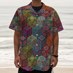 Bohemian Indian Box Pattern Print Textured Short Sleeve Shirt
