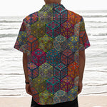 Bohemian Indian Box Pattern Print Textured Short Sleeve Shirt