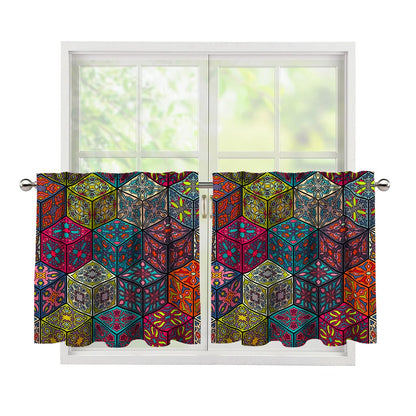Bohemian Indian Box Pattern Print Tier Curtains