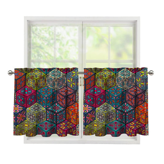 Bohemian Indian Box Pattern Print Tier Curtains