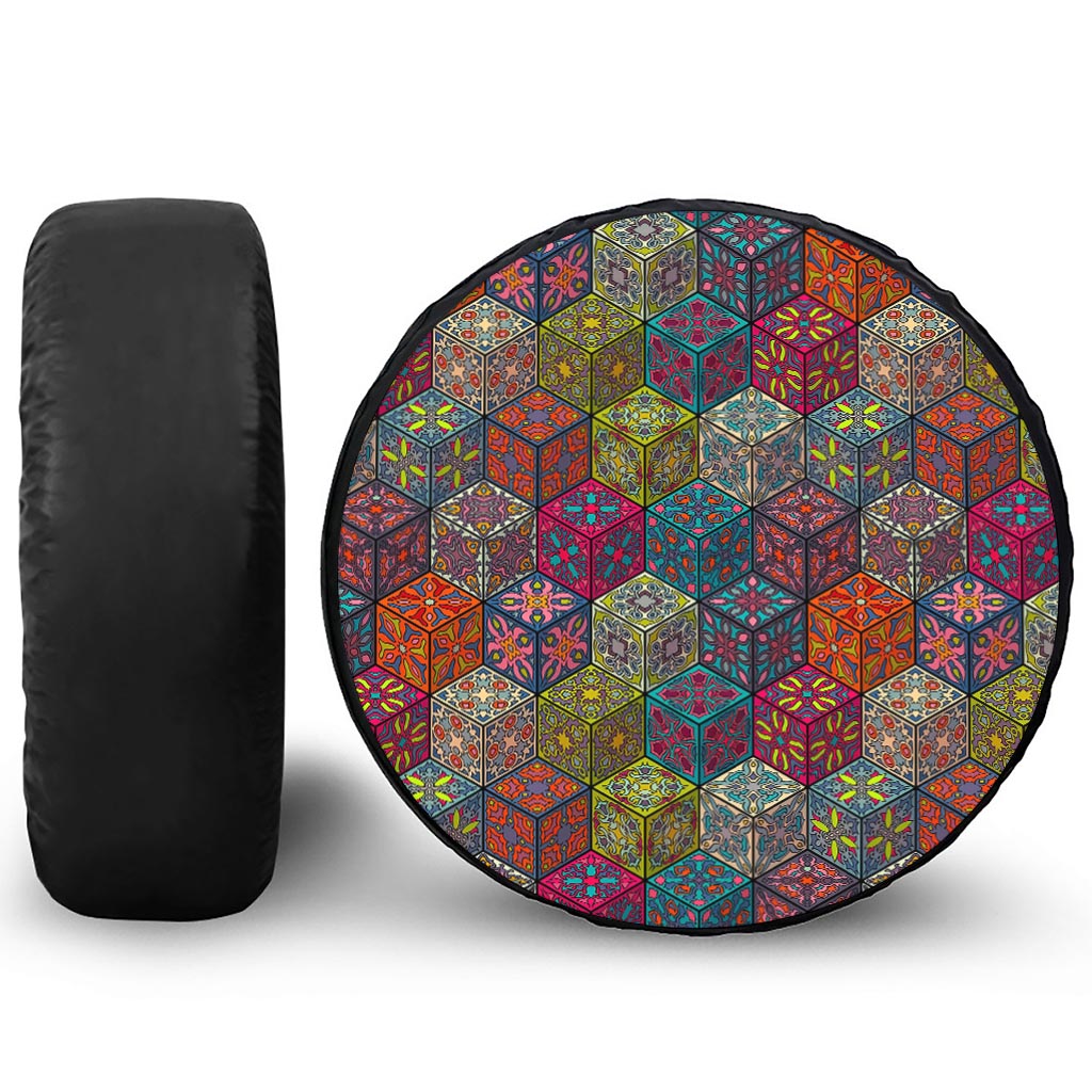 Bohemian Indian Box Pattern Print Tire Cover