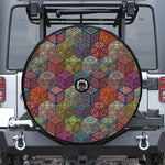 Bohemian Indian Box Pattern Print Tire Cover With Camera Hole