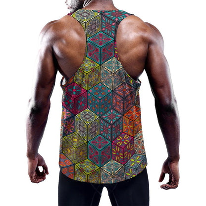 Bohemian Indian Box Pattern Print Training Tank Top