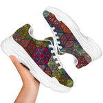 Bohemian Indian Box Pattern Print White Chunky Shoes