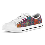 Bohemian Indian Box Pattern Print White Low Top Sneakers