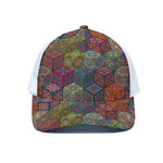 Bohemian Indian Box Pattern Print White Mesh Trucker Cap