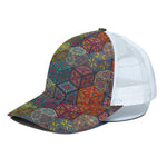 Bohemian Indian Box Pattern Print White Mesh Trucker Cap