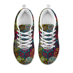 Bohemian Indian Box Pattern Print White Running Shoes