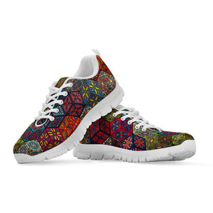 Bohemian Indian Box Pattern Print White Running Shoes