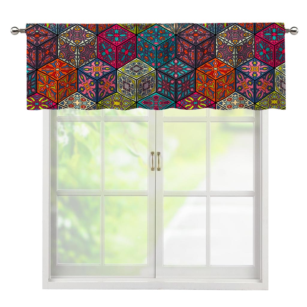 Bohemian Indian Box Pattern Print Window Valance