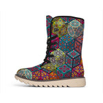 Bohemian Indian Box Pattern Print Winter Boots